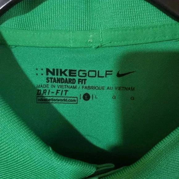 Nike Mens Size L Polo Shirt Green Logo Standard  Fit Dri-Fit Golf Sportwear - Picture 6 of 9